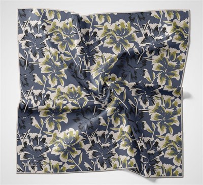 Pamuk Polyester Eşarp Mavi Büyük Papatya Desenli Soft Dokulu Kaymaz 90x90
