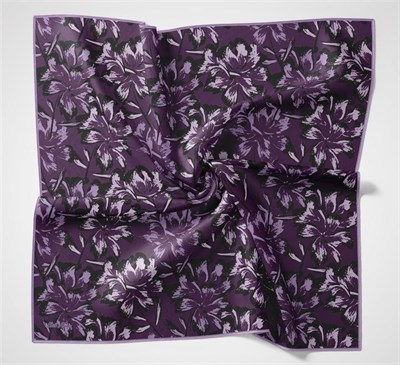 Pamuk Polyester Eşarp Mor Büyük Papatya Desenli Soft Dokulu Kaymaz 90x90