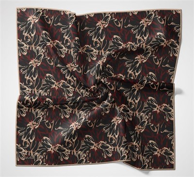 Pamuk Polyester Eşarp Siyah-Bordo Bej Kavuniçi Botanik Desenli Soft Dokulu Tok Duruşlu 90x90