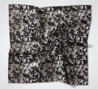 Pamuk Polyester Eşarp Siyah Büyük Papatya Desenli Soft Dokulu Kaymaz 90x90