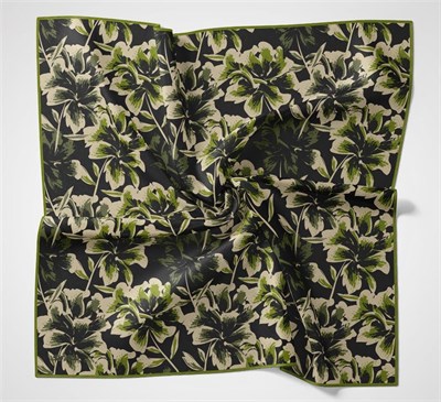 Pamuk Polyester Eşarp Siyah Büyük Papatya Desenli Soft Dokulu Kaymaz 90x90