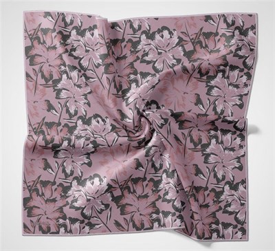 Pamuk Polyester Eşarp Toz Pembe Büyük Papatya Desenli Soft Dokulu Kaymaz 90x90