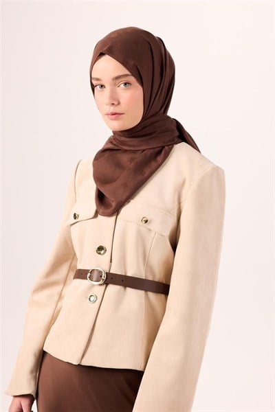 Pamuk Polyester Liva Şal Acı Kahve Düz Dokulu Tok Duruşlu 90x200