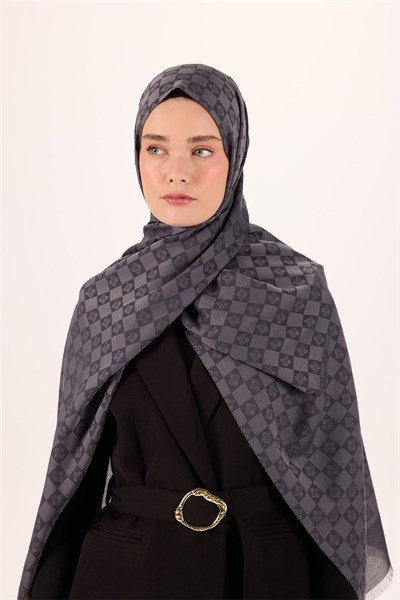 Pamuk Polyester Liva Şal Açık Gri Desenli Tok Duruşlu 90x200