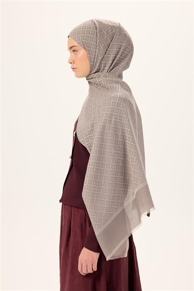 Pamuk Polyester Liva Şal Açık Gri Desenli Dokulu Nefes Alan 90x200