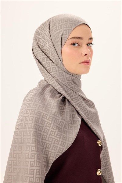Pamuk Polyester Liva Şal Açık Gri Desenli Dokulu Nefes Alan 90x200
