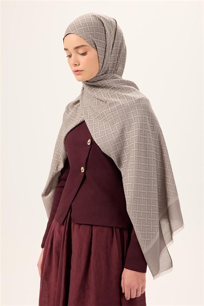 Pamuk Polyester Liva Şal Açık Gri Desenli Dokulu Nefes Alan 90x200