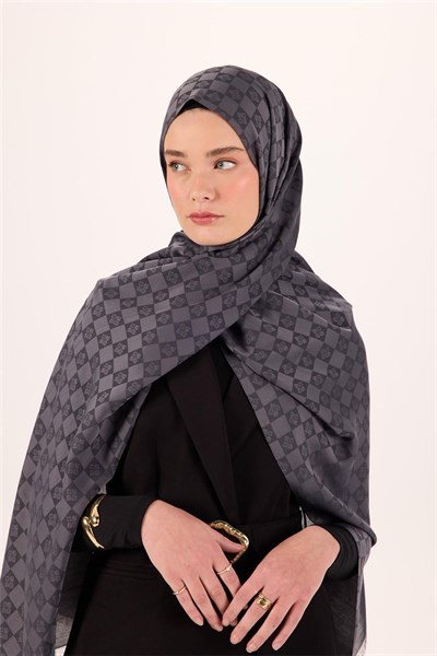 Pamuk Polyester Liva Şal Açık Gri Desenli Tok Duruşlu 90x200