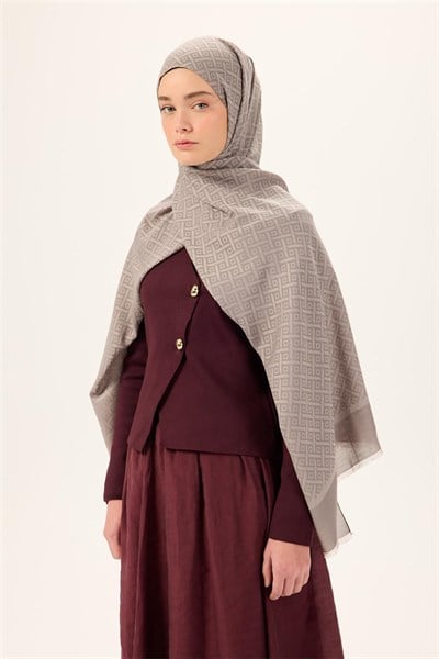 Pamuk Polyester Liva Şal Açık Gri Desenli Dokulu Nefes Alan 90x200