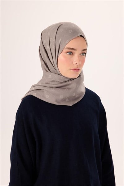 Pamuk Polyester Liva Şal Açık Gri Desenli Tok Duruşlu 90x200