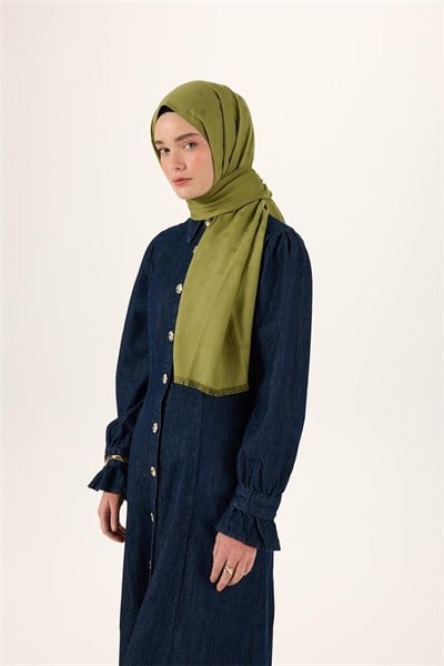 Pamuk Polyester Liva Şal Açık Yeşil Dokulu Nefes Alan Doğal Yapılı 90x200