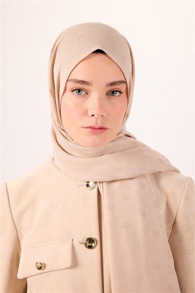 Pamuk Polyester Liva Şal Bej Düz Dokulu Tok Duruşlu 90x200