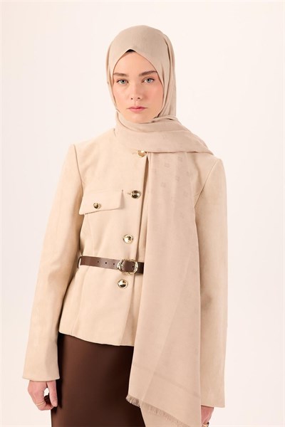 Pamuk Polyester Liva Şal Bej Düz Dokulu Tok Duruşlu 90x200