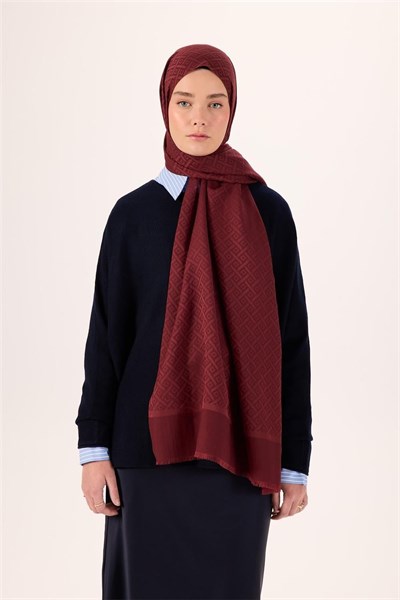 Pamuk Polyester Liva Şal Bordo Desenli Tok Duruşlu 90x200