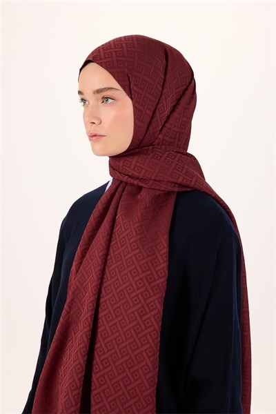 Pamuk Polyester Liva Şal Bordo Desenli Tok Duruşlu 90x200