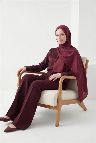 Pamuk Polyester Liva Şal Bordo Nefes Alan Dokulu Kaymaz 90x200