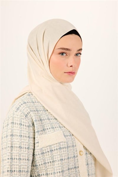 Pamuk Polyester Liva Şal Ekru Düz Dokulu Nefes Alan 90x200