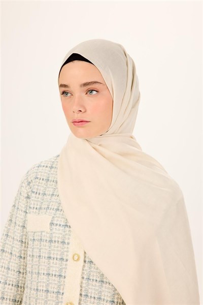 Pamuk Polyester Liva Şal Ekru Düz Dokulu Nefes Alan 90x200