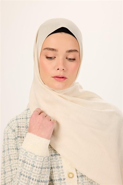 Pamuk Polyester Liva Şal Ekru Düz Dokulu Nefes Alan 90x200