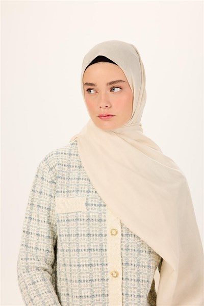 Pamuk Polyester Liva Şal Ekru Düz Dokulu Nefes Alan 90x200