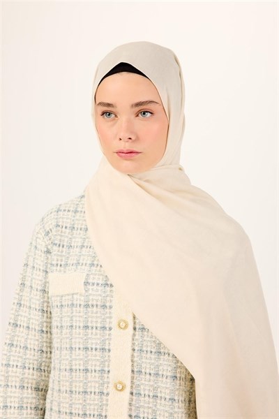 Pamuk Polyester Liva Şal Ekru Düz Dokulu Nefes Alan 90x200
