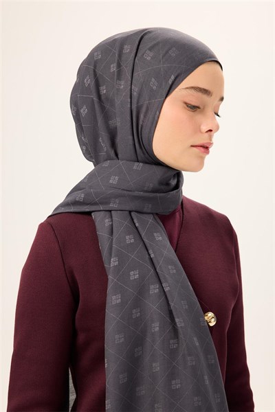 Pamuk Polyester Liva Şal Gri Desenli Tok Duruşlu 90x200