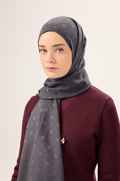 Pamuk Polyester Liva Şal Gri Desenli Tok Duruşlu 90x200