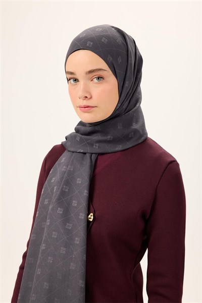 Pamuk Polyester Liva Şal Gri Desenli Tok Duruşlu 90x200