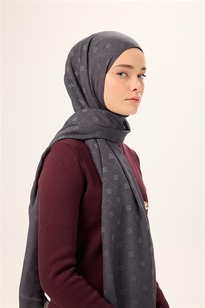 Pamuk Polyester Liva Şal Gri Desenli Tok Duruşlu 90x200