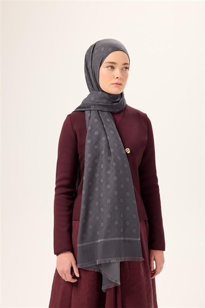 Pamuk Polyester Liva Şal Gri Desenli Tok Duruşlu 90x200