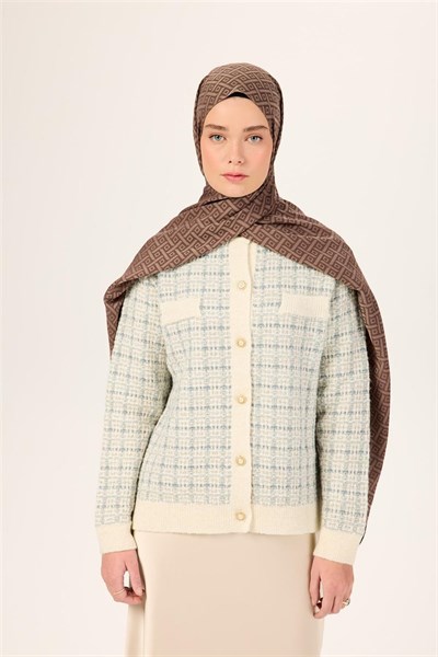 Pamuk Polyester Liva Şal Kahverengi-Vizon Desenli Dokulu Nefes Alan 90x200