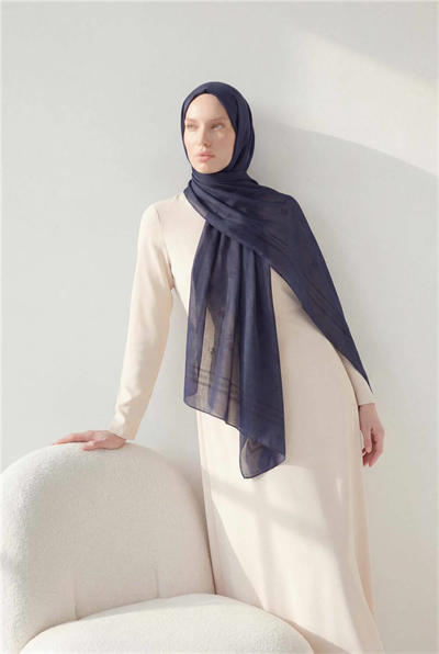 Pamuk Polyester Liva Şal Koyu Lacivert Nefes Alan Dokulu 90x200