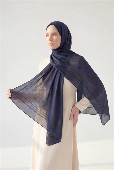 Pamuk Polyester Liva Şal Koyu Lacivert Nefes Alan Dokulu 90x200