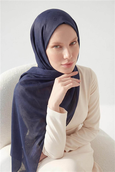 Pamuk Polyester Liva Şal Koyu Lacivert Nefes Alan Dokulu 90x200