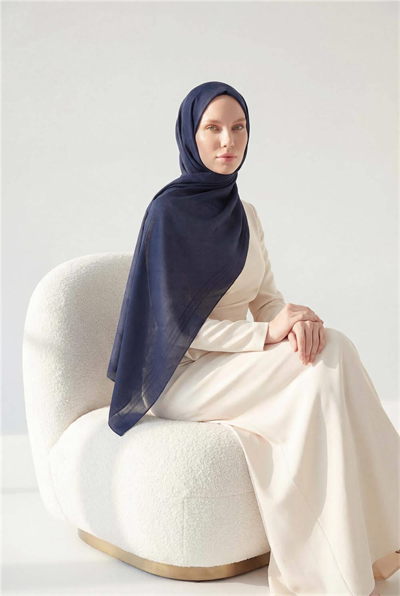 Pamuk Polyester Liva Şal Koyu Lacivert Nefes Alan Dokulu 90x200