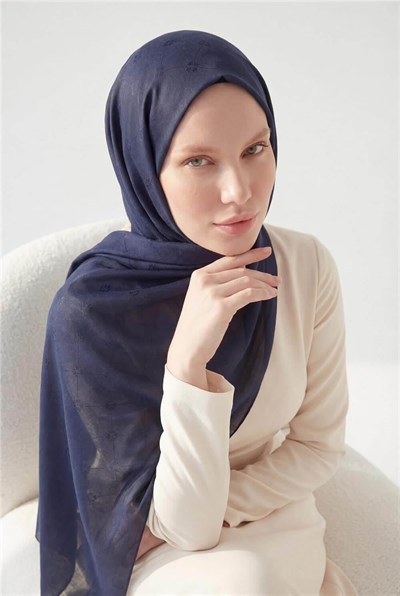 Pamuk Polyester Liva Şal Koyu Lacivert Nefes Alan Dokulu 90x200