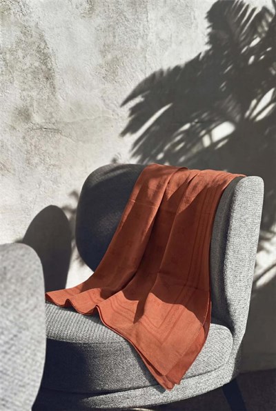 Pamuk Polyester Liva Şal Koyu Turuncu Nefes Alan Dokulu 90x200