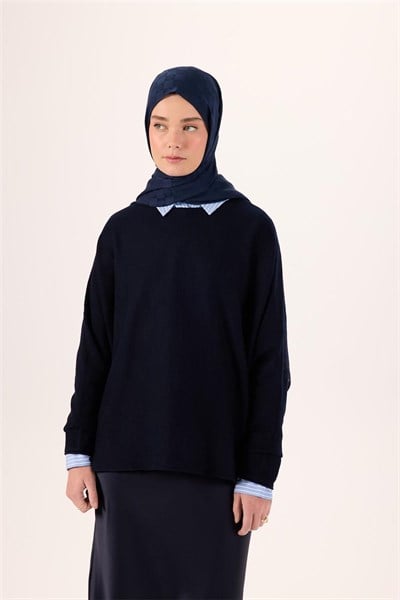 Pamuk Polyester Liva Şal Lacivert Dokulu Nefes Alan 90x200
