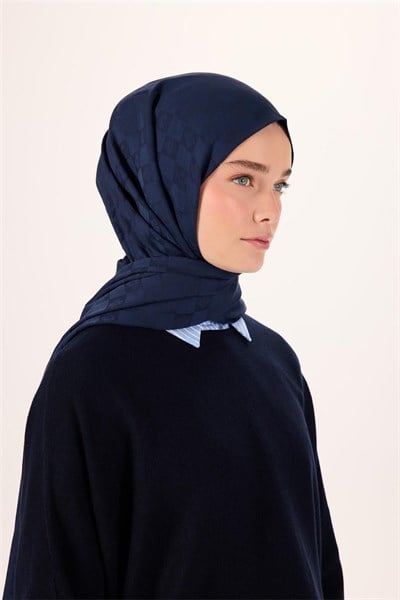 Pamuk Polyester Liva Şal Lacivert Dokulu Nefes Alan 90x200