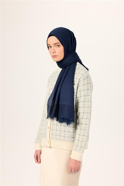 Pamuk Polyester Liva Şal Lacivert Düz Tok Duruşlu 90x200