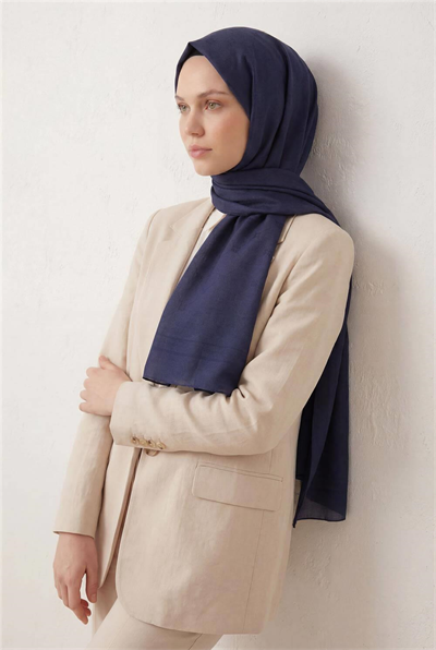 Pamuk Polyester Liva Şal Lacivert Nefes Alan Dokulu 90x200