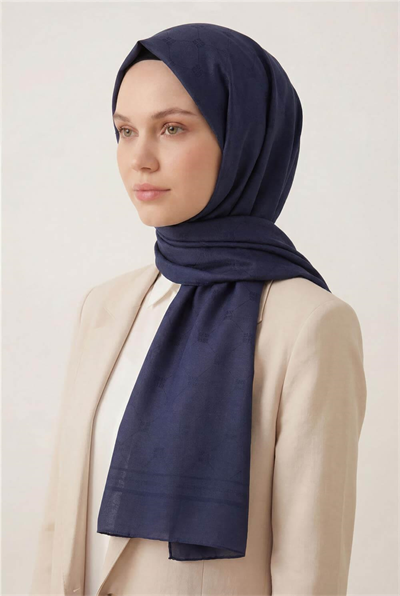 Pamuk Polyester Liva Şal Lacivert Nefes Alan Dokulu 90x200