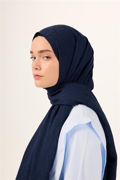 Pamuk Polyester Liva Şal Lacivert Nefes Alan Dokulu 90x200