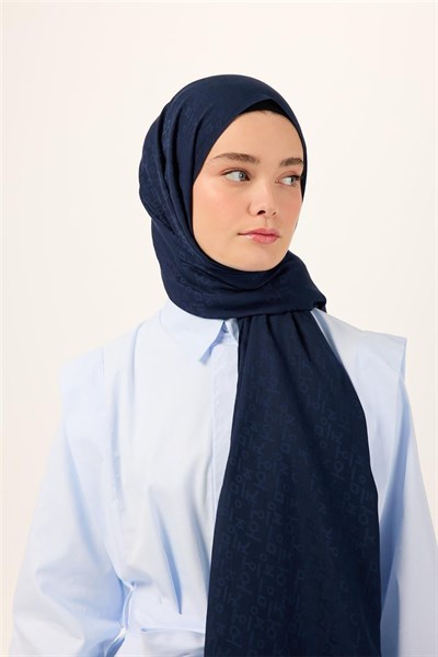 Pamuk Polyester Liva Şal Lacivert Nefes Alan Dokulu 90x200