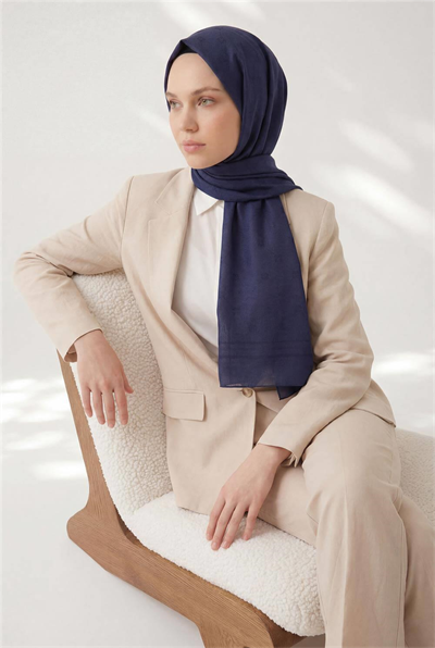 Pamuk Polyester Liva Şal Lacivert Nefes Alan Dokulu 90x200