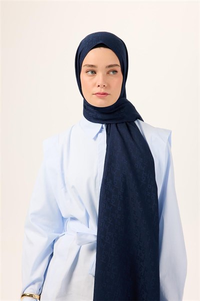 Pamuk Polyester Liva Şal Lacivert Nefes Alan Dokulu 90x200