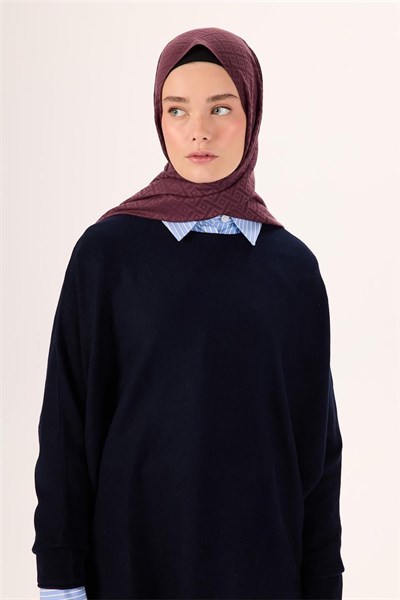 Pamuk Polyester Liva Şal Mürdüm Desenli Tok Duruşlu 90x200