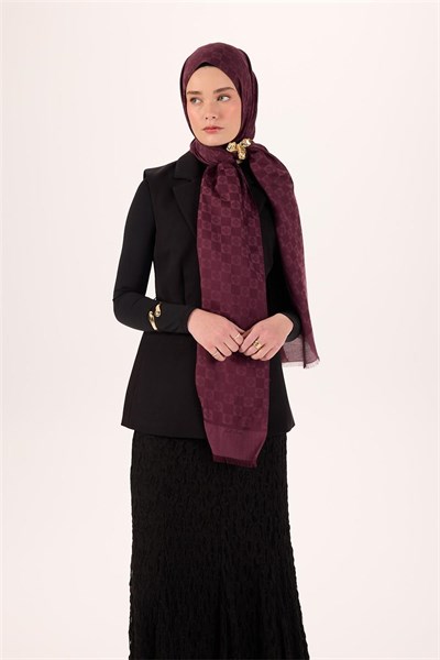 Pamuk Polyester Liva Şal Mürdüm Dokulu Nefes Alan 90x200
