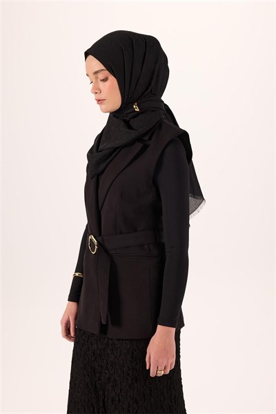 Pamuk Polyester Liva Şal Siyah Dokulu Nefes Alan 90x200