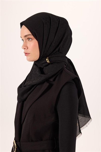 Pamuk Polyester Liva Şal Siyah Dokulu Nefes Alan 90x200